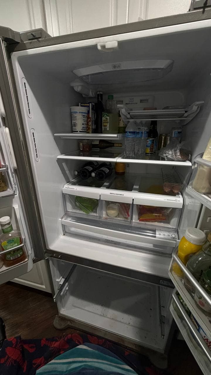 LG refrigerator defrost drain cleaning during Naples service call